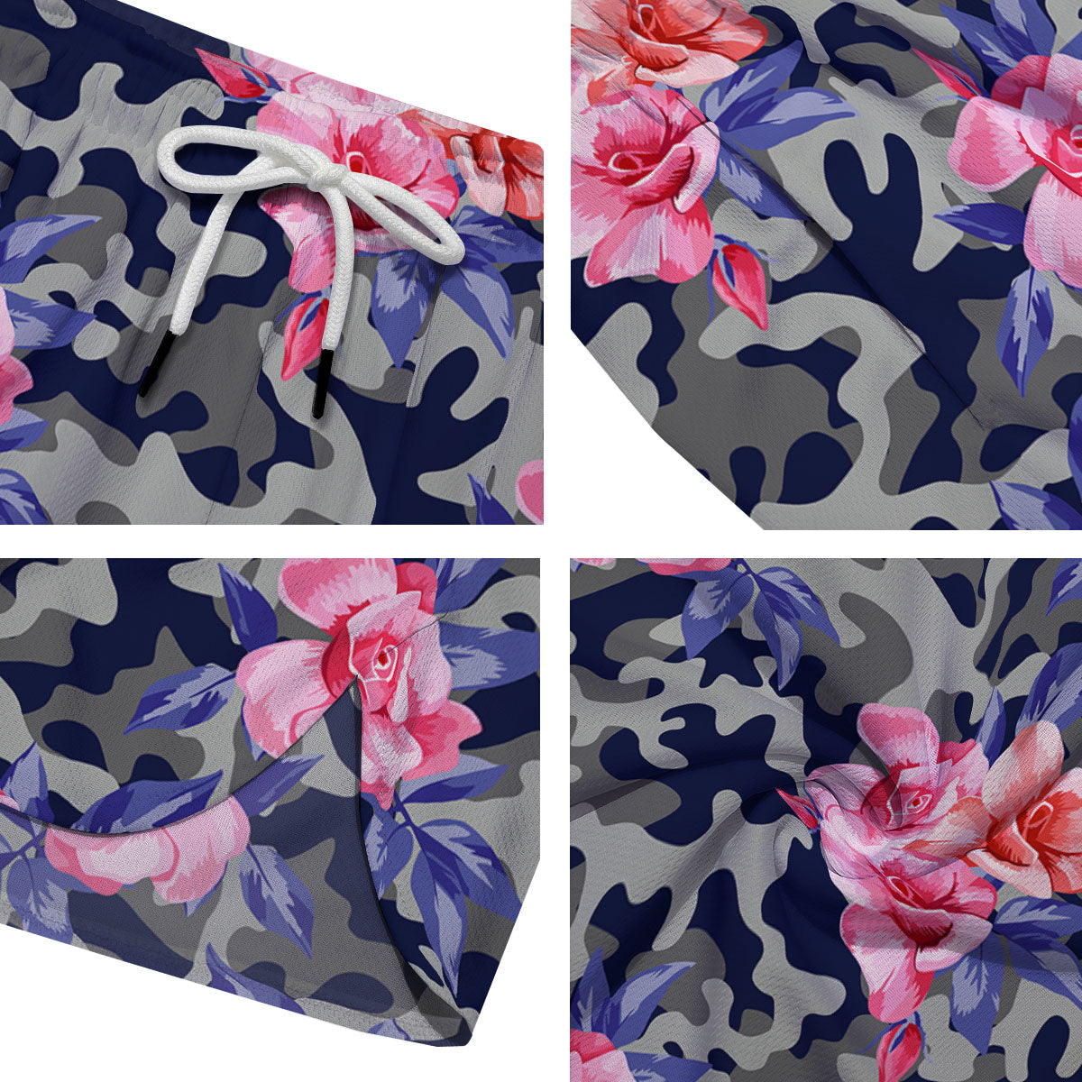 Camouflage Flower Pink Rose Print Men's Running Shorts-grizzshop