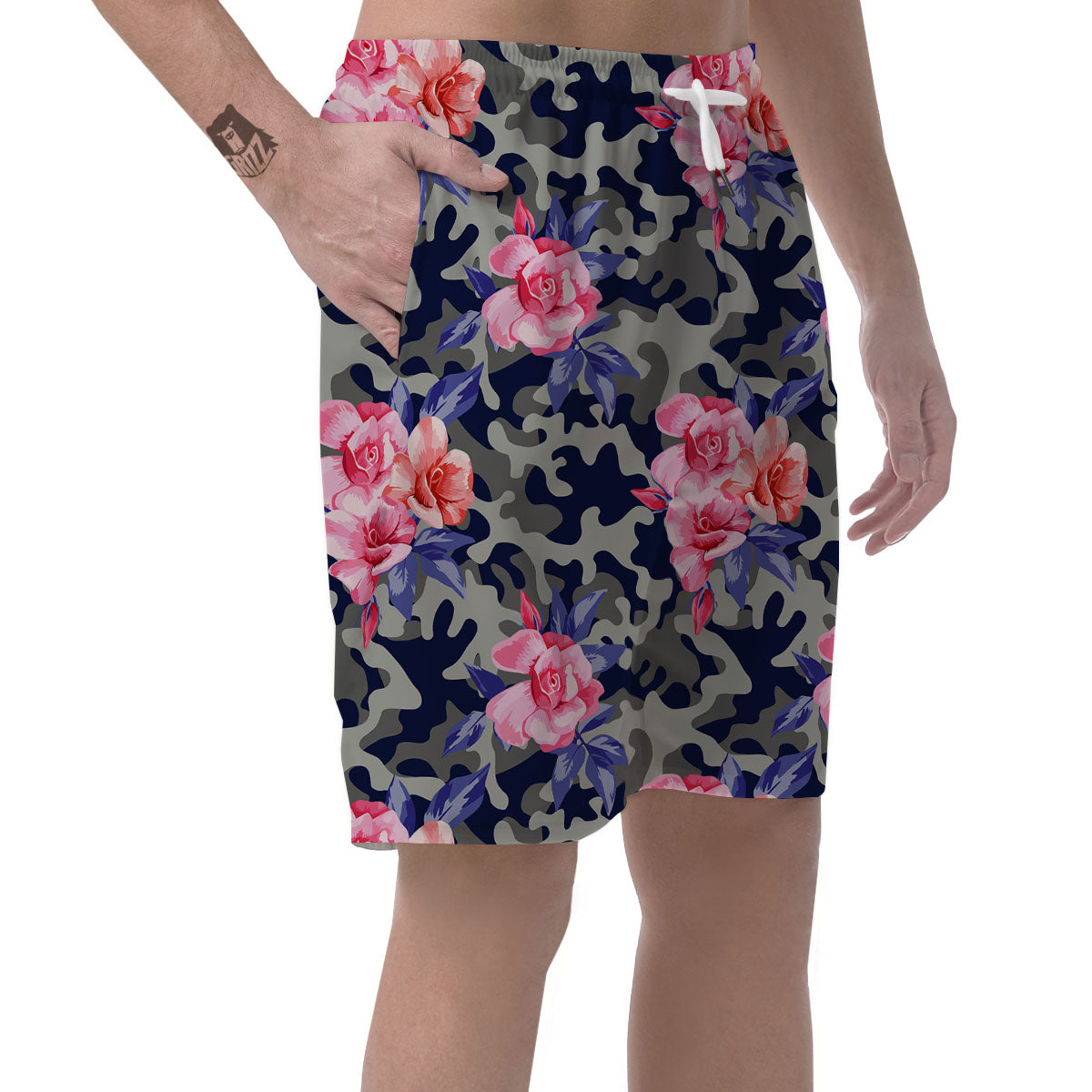 Camouflage Flower Pink Rose Print Men's Shorts-grizzshop