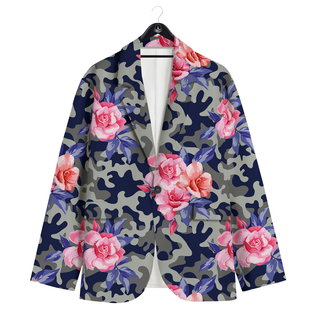 Camouflage Flower Pink Rose Print Men's Sport Coat-grizzshop