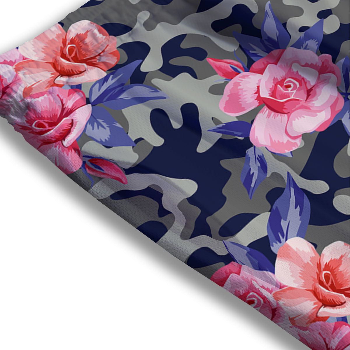 Camouflage Flower Pink Rose Print Mesh Shorts