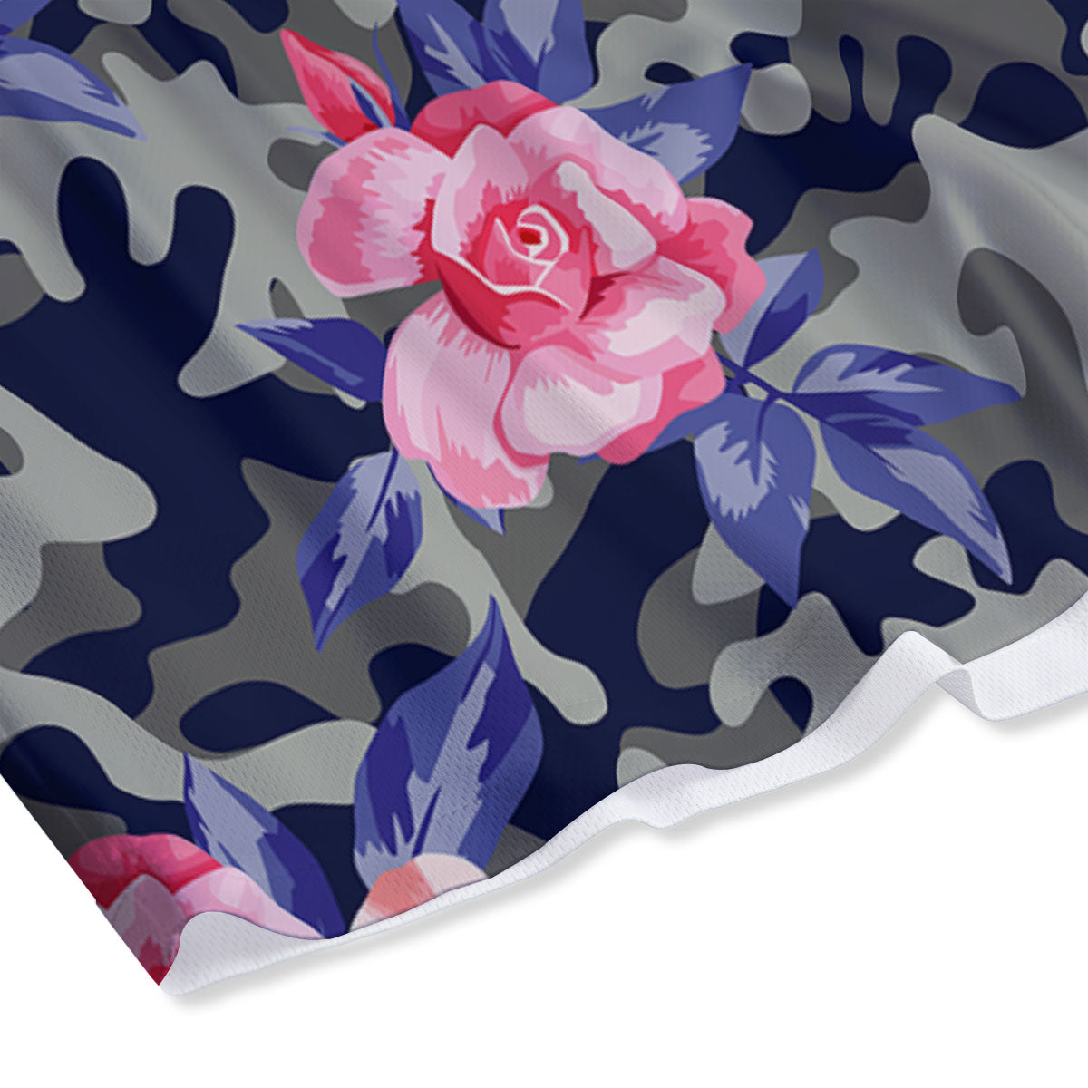 Camouflage Flower Pink Rose Print Mesh Shorts