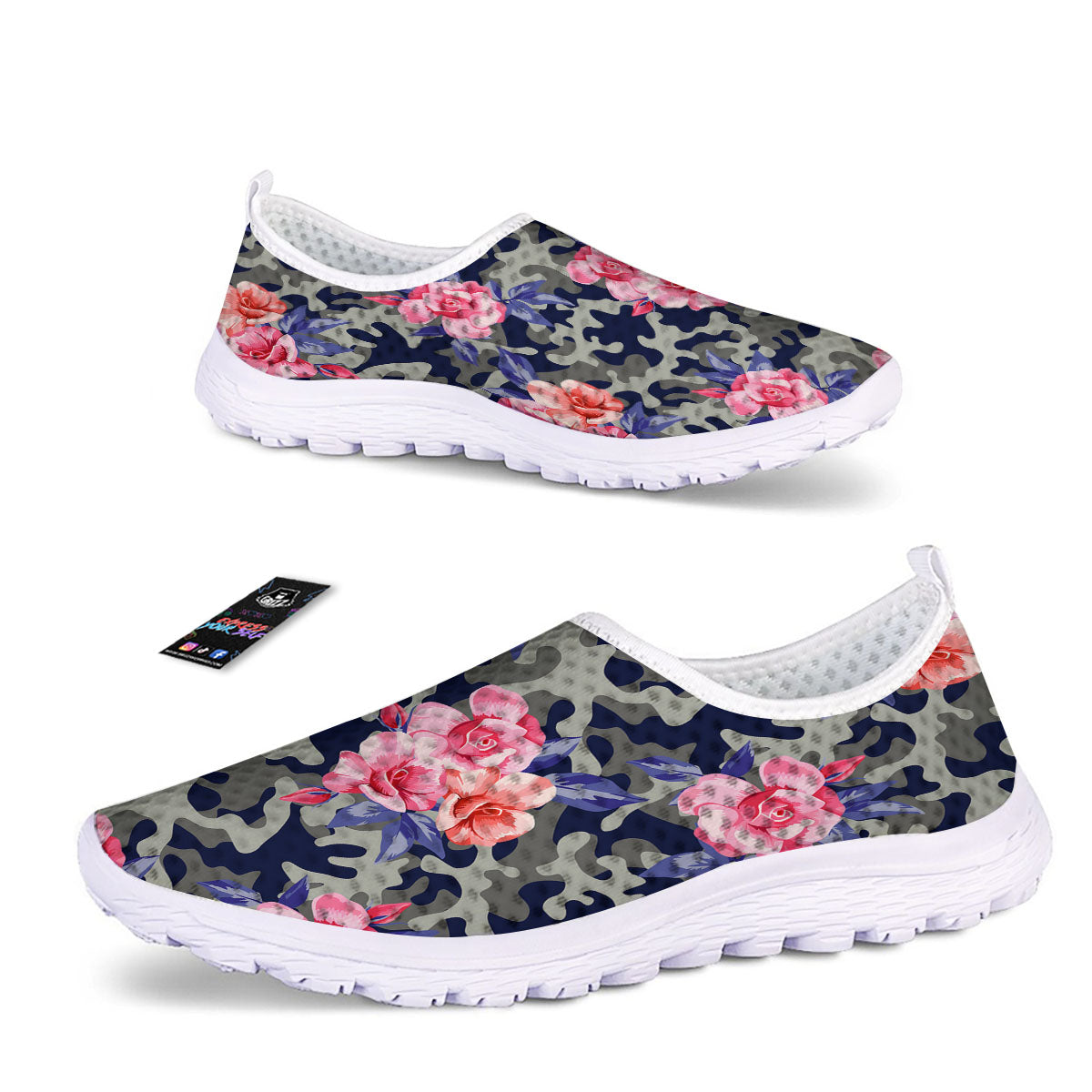 Camouflage Flower Pink Rose Print Nurse Shoes-grizzshop