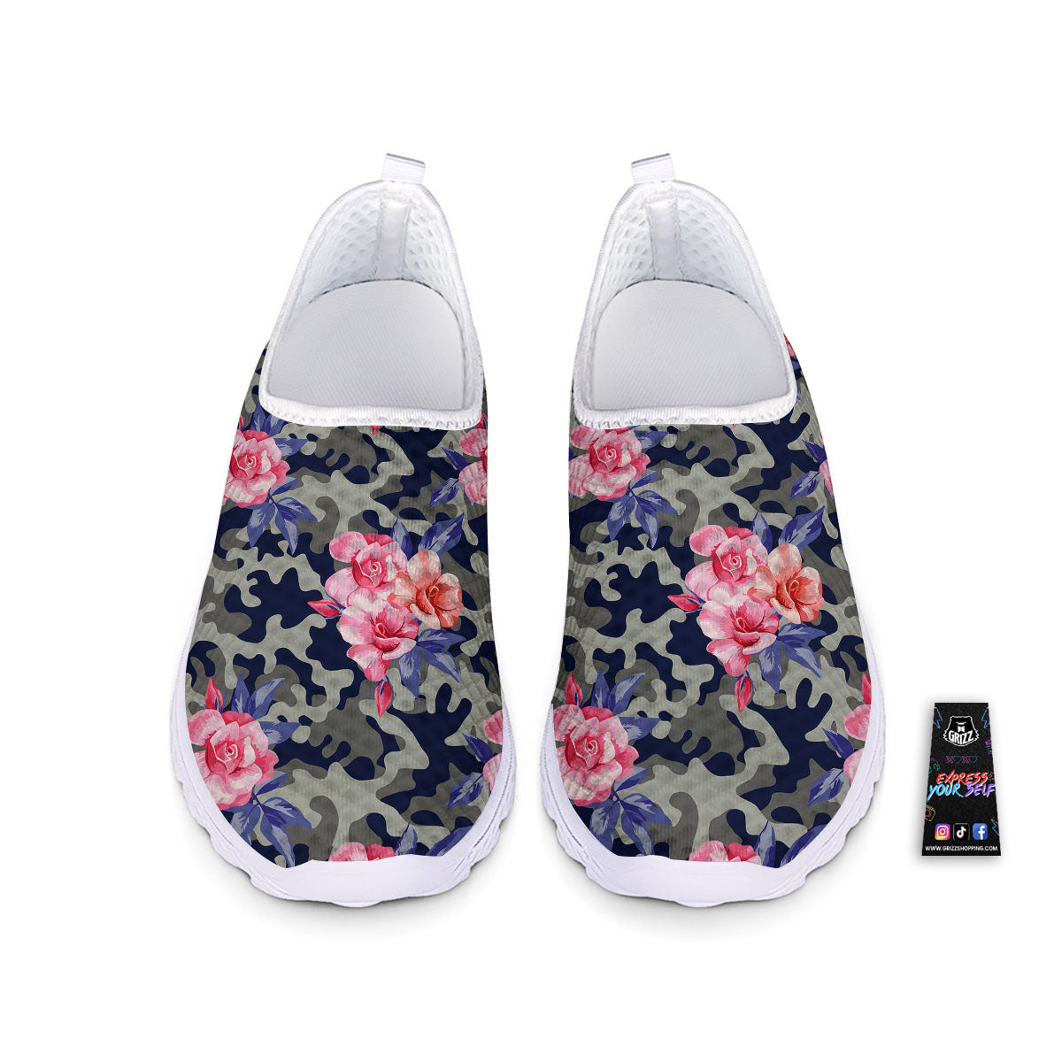 Camouflage Flower Pink Rose Print Nurse Shoes-grizzshop