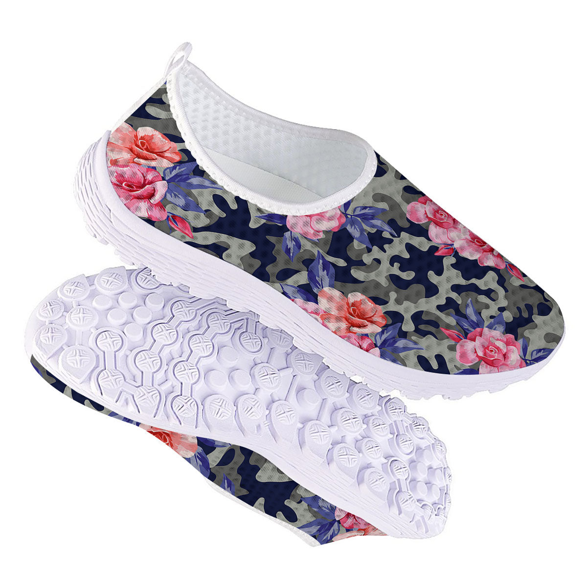 Camouflage Flower Pink Rose Print Nurse Shoes-grizzshop