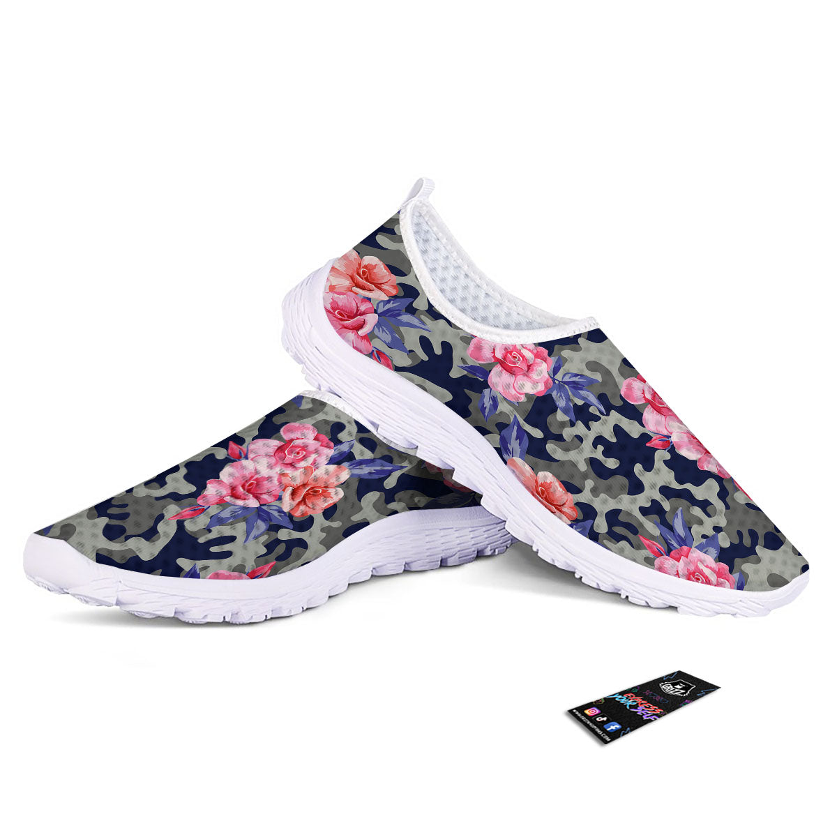 Camouflage Flower Pink Rose Print Nurse Shoes-grizzshop