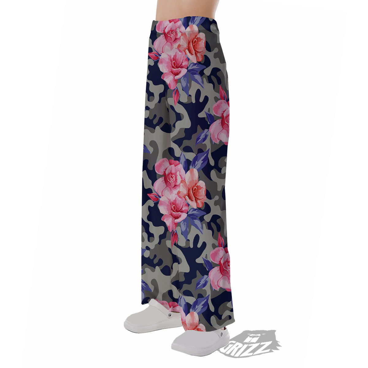 Camouflage Flower Pink Rose Print Pajama Pants-grizzshop