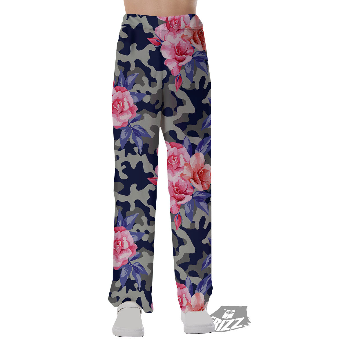 Camouflage Flower Pink Rose Print Pajama Pants-grizzshop