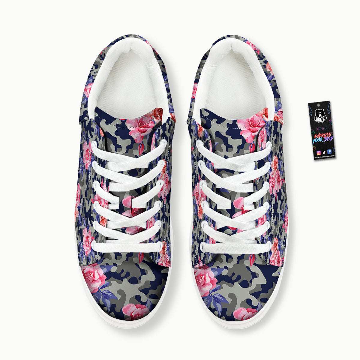 Camouflage Flower Pink Rose Print Platform Shoes-grizzshop