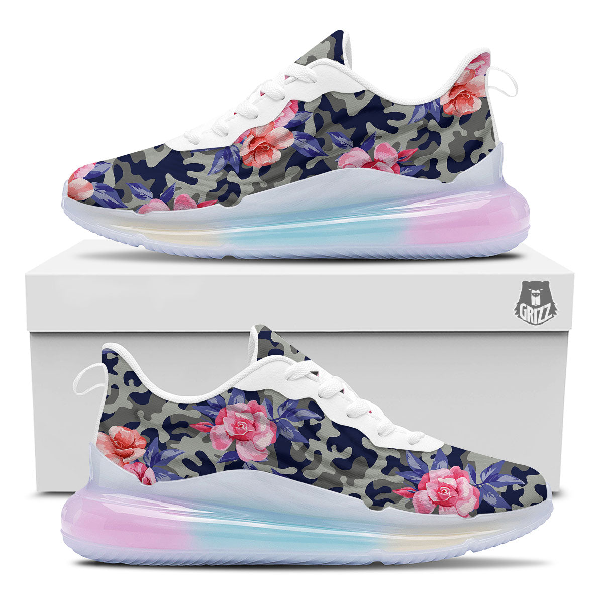 Camouflage Flower Pink Rose Print Running Sneakers-grizzshop