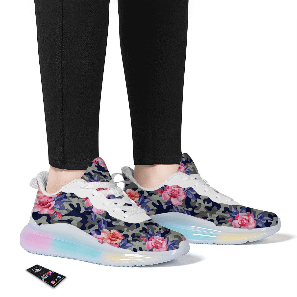 Camouflage Flower Pink Rose Print Running Sneakers-grizzshop