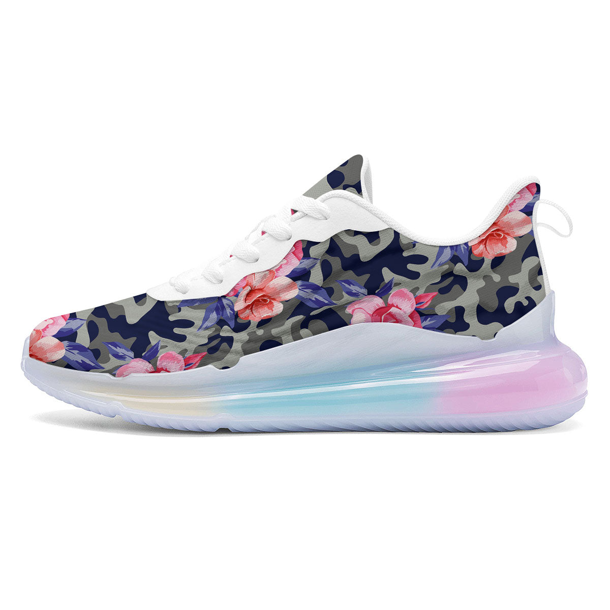 Camouflage Flower Pink Rose Print Running Sneakers-grizzshop