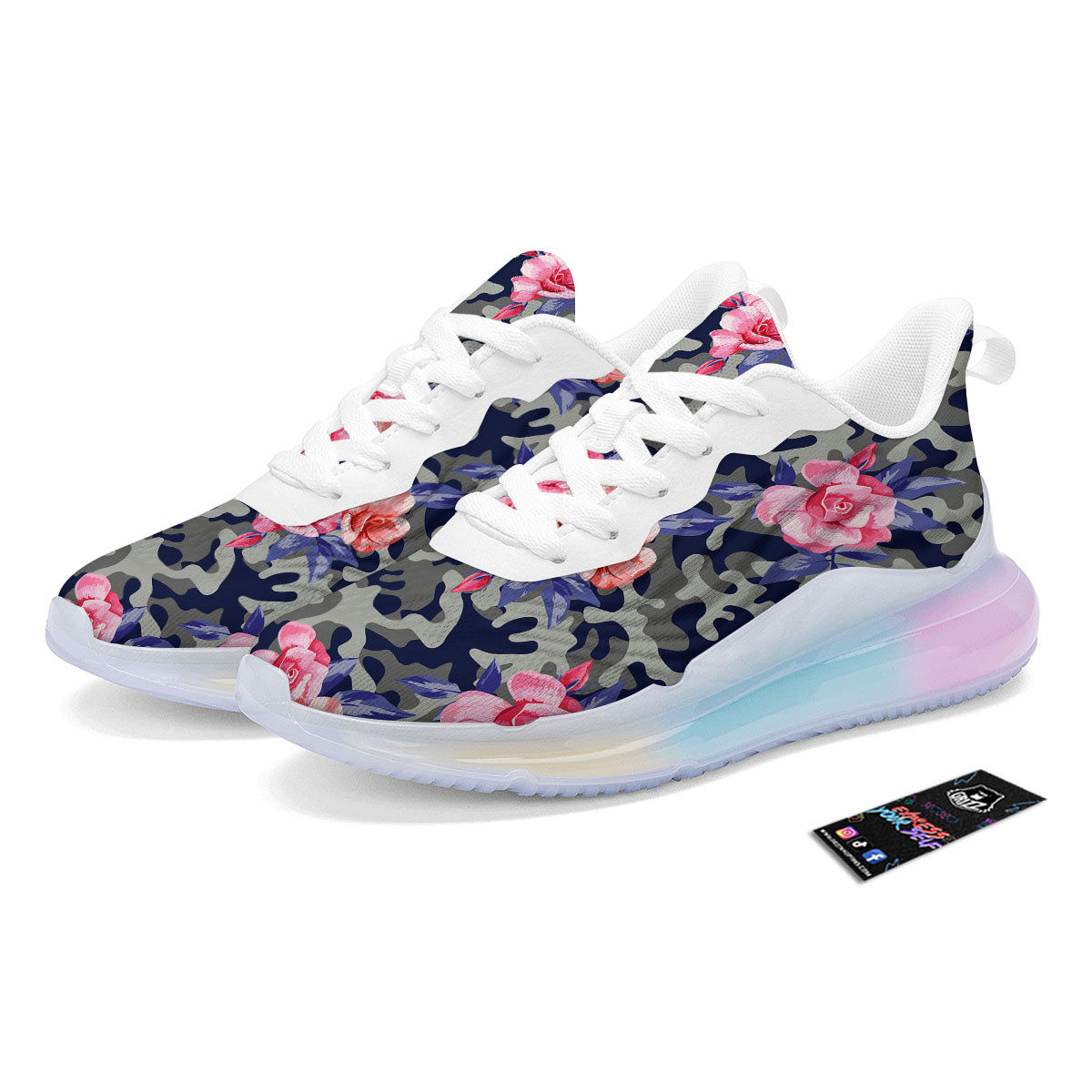 Camouflage Flower Pink Rose Print Running Sneakers-grizzshop