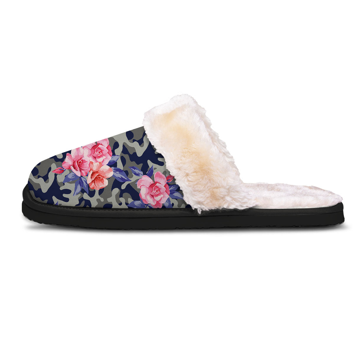 Camouflage Flower Pink Rose Print Slippers-grizzshop