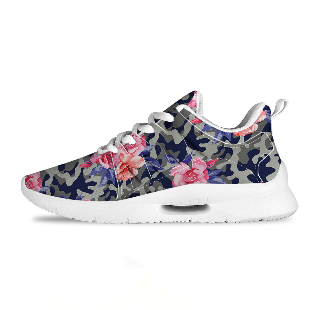 Camouflage Flower Pink Rose Print Tennis Shoes-grizzshop
