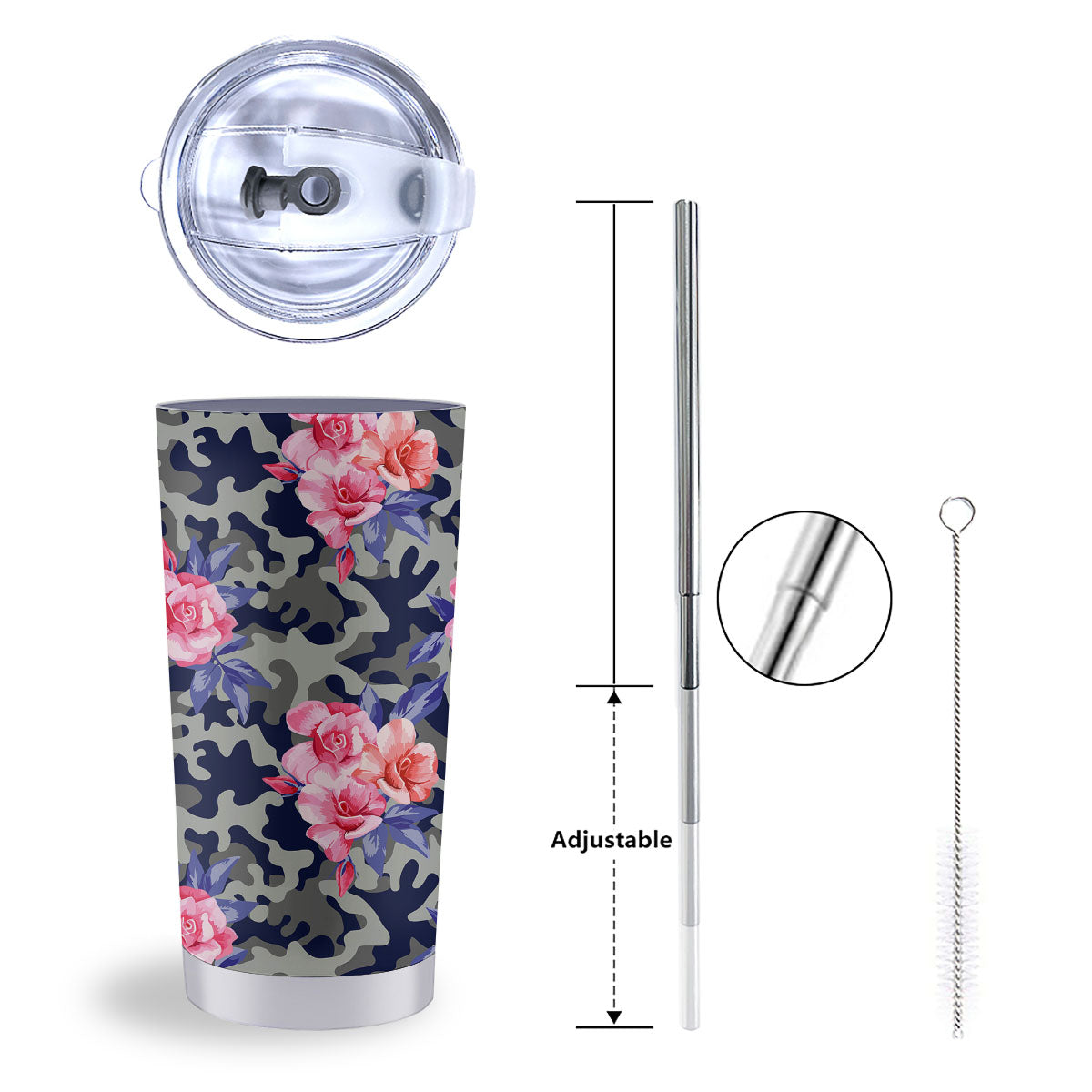 Camouflage Flower Pink Rose Print Tumbler-grizzshop