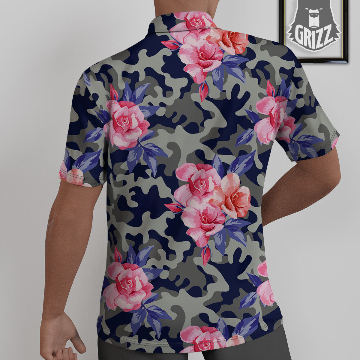 Camouflage Flower Pink Rose Print Untucked Shirts-grizzshop