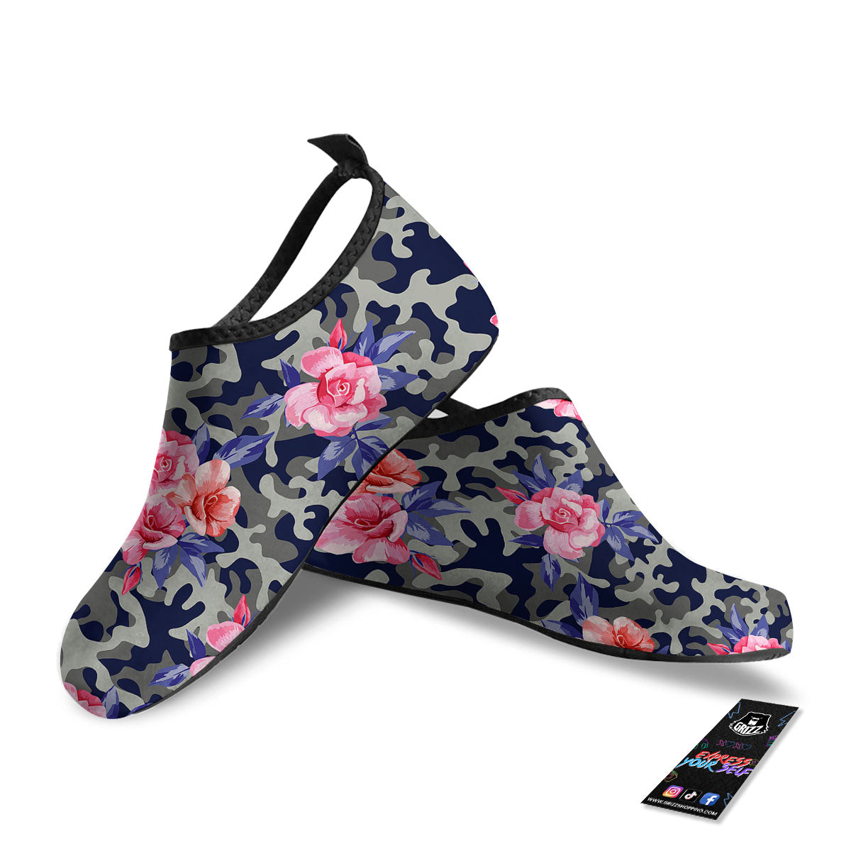Camouflage Flower Pink Rose Print Water Shoes-grizzshop