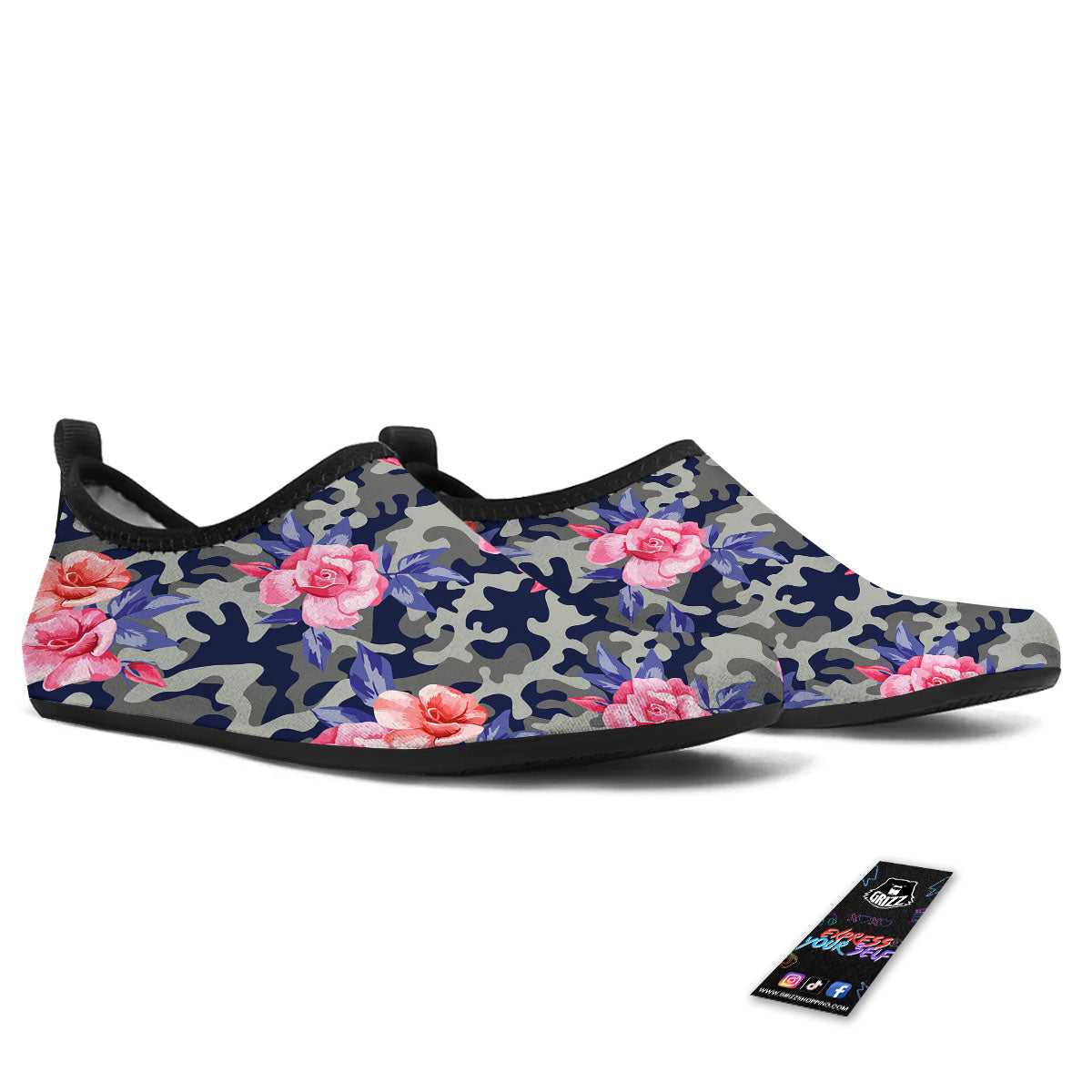 Camouflage Flower Pink Rose Print Water Shoes-grizzshop