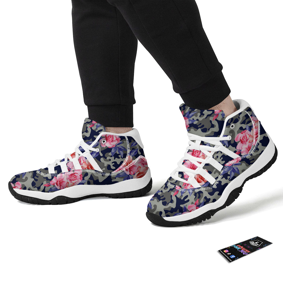 Camouflage Flower Pink Rose Print White Bball Shoes-grizzshop