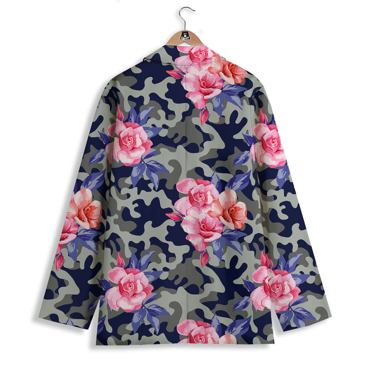 Camouflage Flower Pink Rose Print Women's Blazer-grizzshop