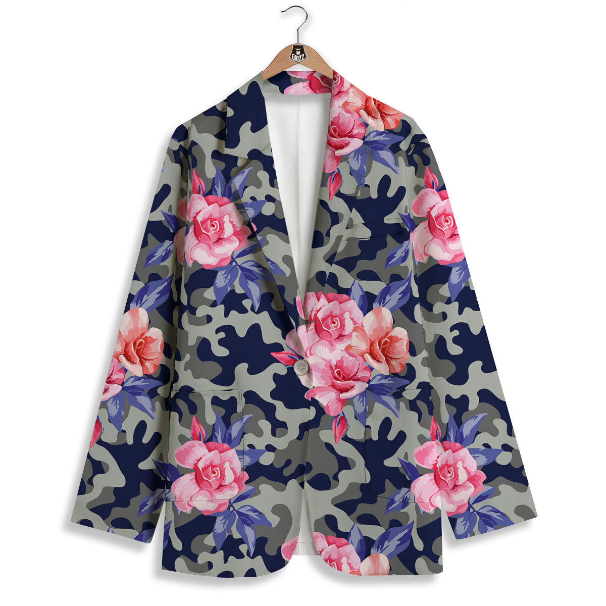 Camouflage Flower Pink Rose Print Women's Blazer-grizzshop