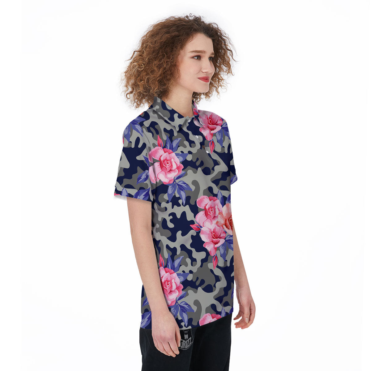 Camouflage Flower Pink Rose Print Women's Golf Shirts-grizzshop