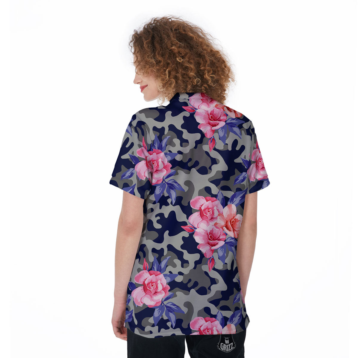Camouflage Flower Pink Rose Print Women's Golf Shirts-grizzshop