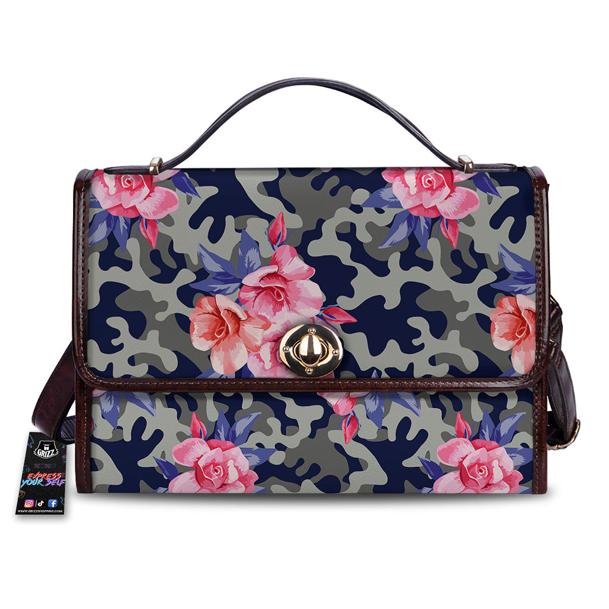 Camouflage Flower Pink Rose Print Women's Satchel Bag-grizzshop