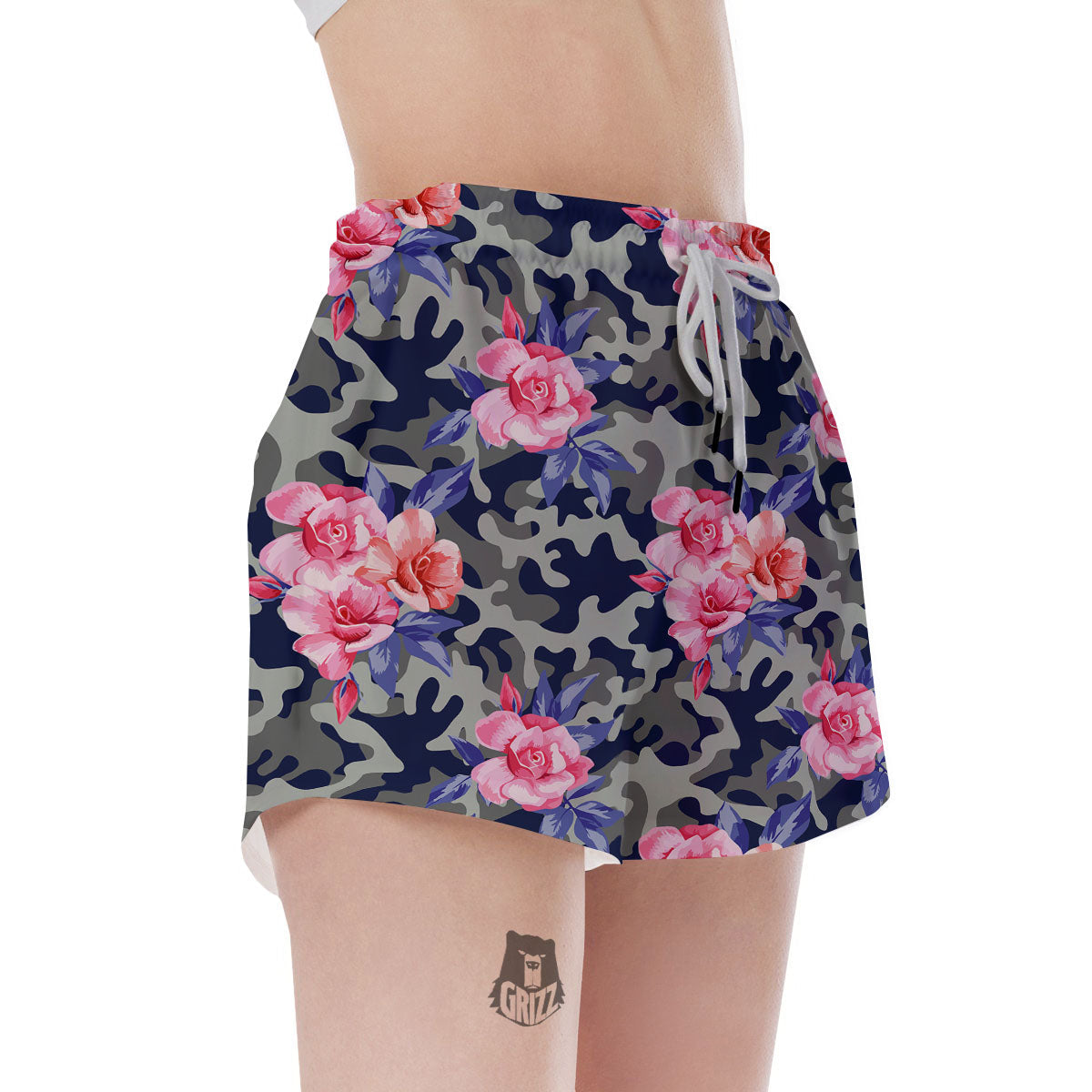Camouflage Flower Pink Rose Print Women's Shorts-grizzshop