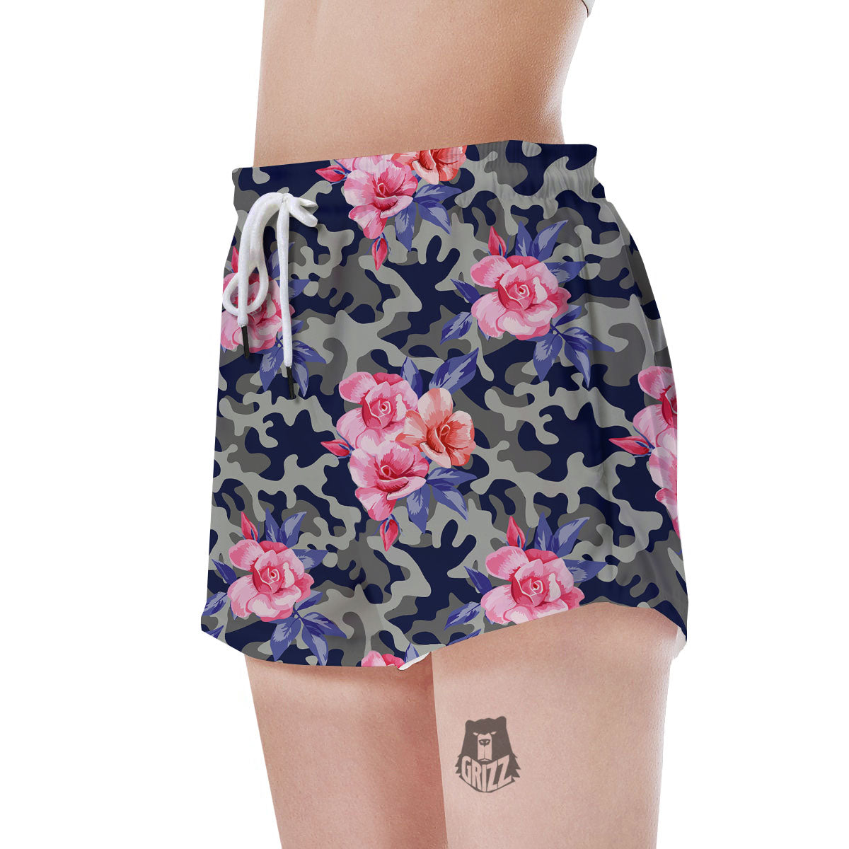 Camouflage Flower Pink Rose Print Women's Shorts-grizzshop