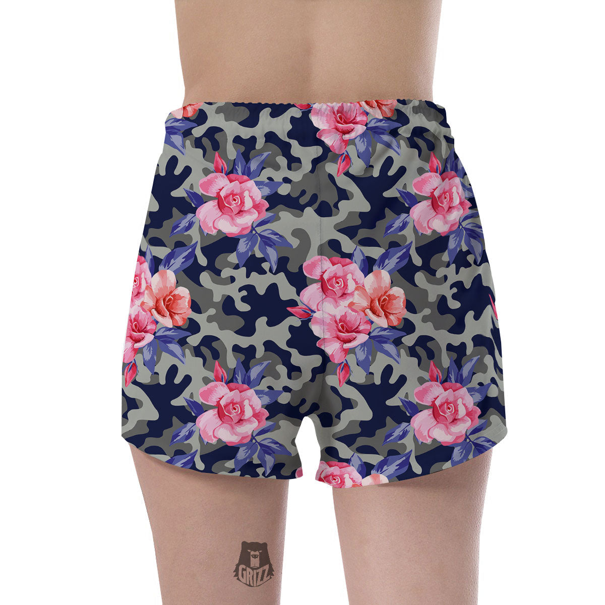 Camouflage Flower Pink Rose Print Women's Shorts-grizzshop