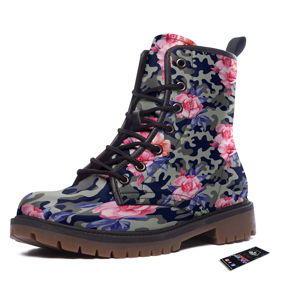 Camouflage Flower Pink Rose Print Work Boots-grizzshop