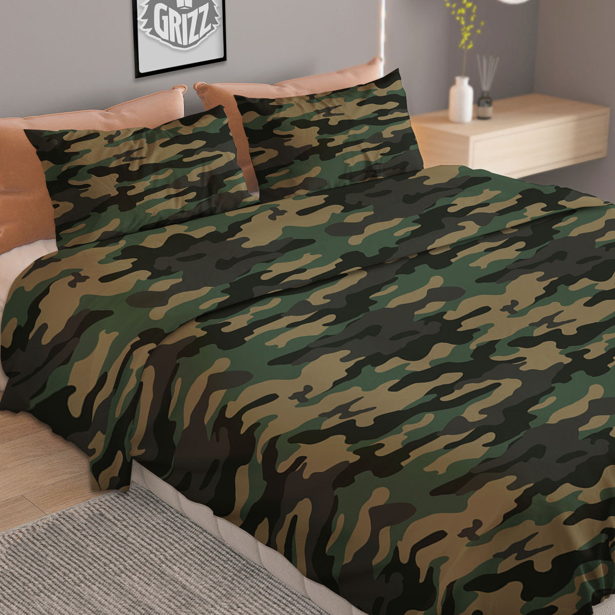 Camouflage Forest Green Print Duvet Cover Bedding Set