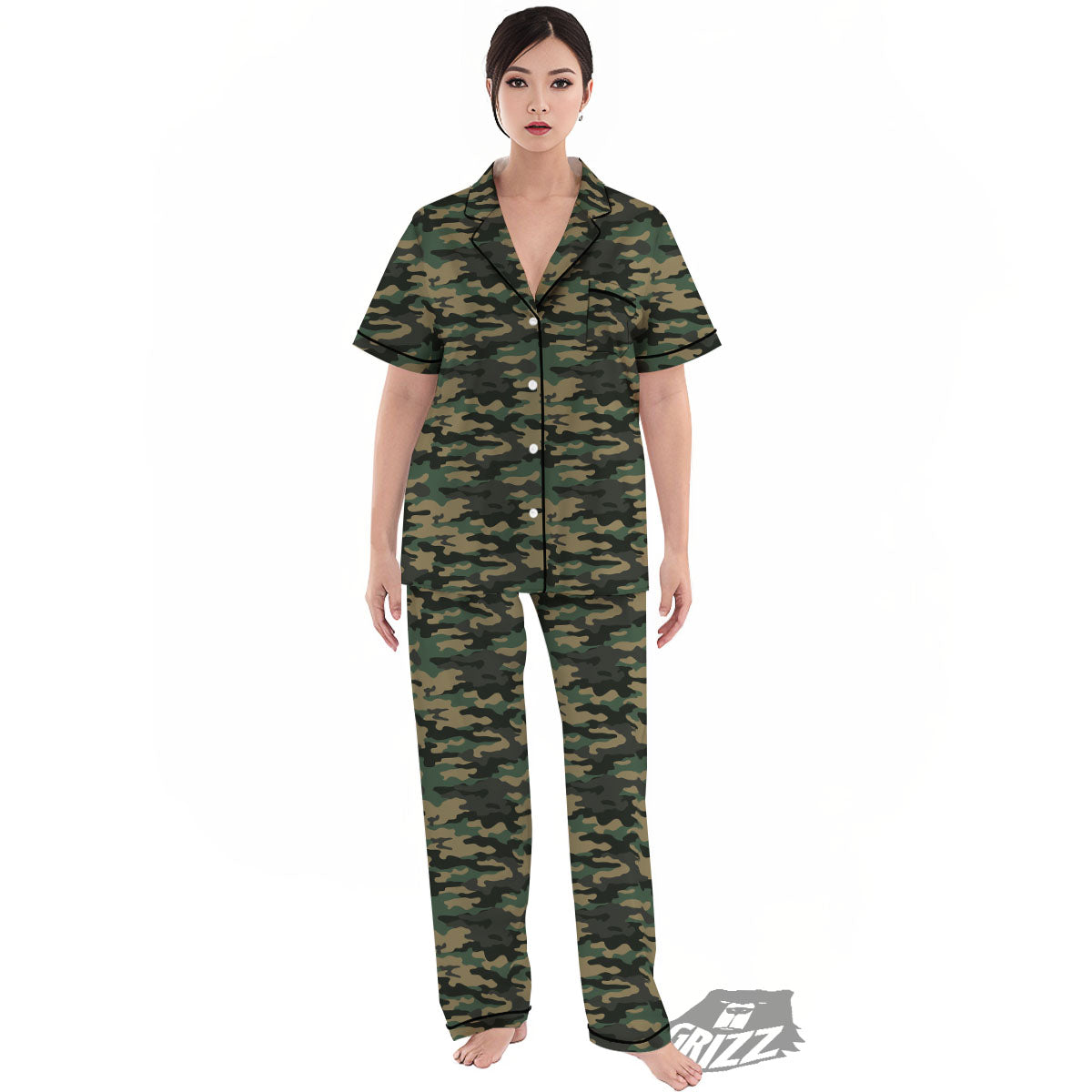 Camouflage Forest Green Print Women's Pajamas Set-grizzshop