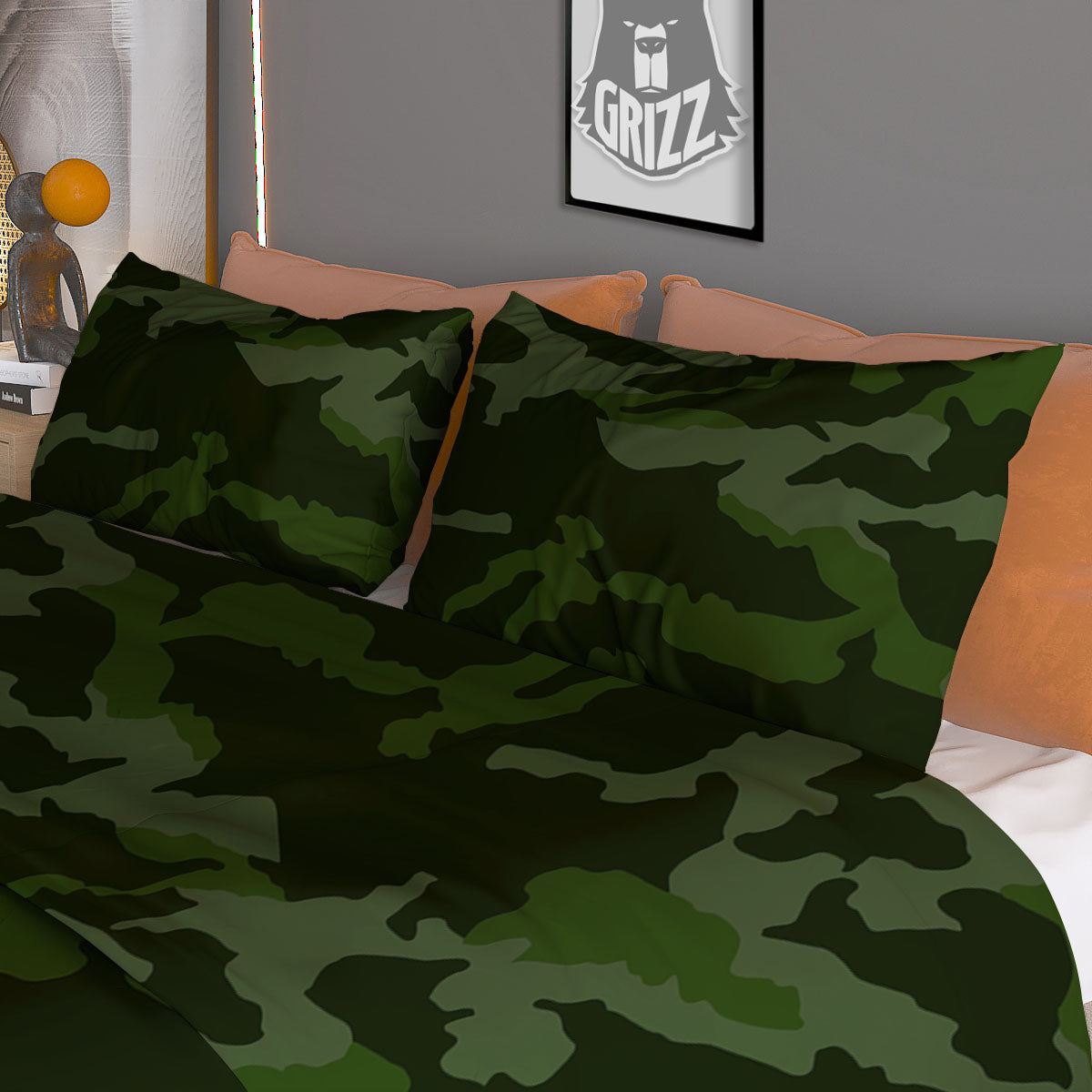 Camouflage Green And Black Print Duvet Cover Bedding Set