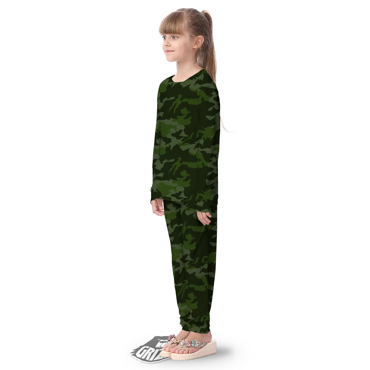 Camouflage Green And Black Print Kid's Pajamas-grizzshop