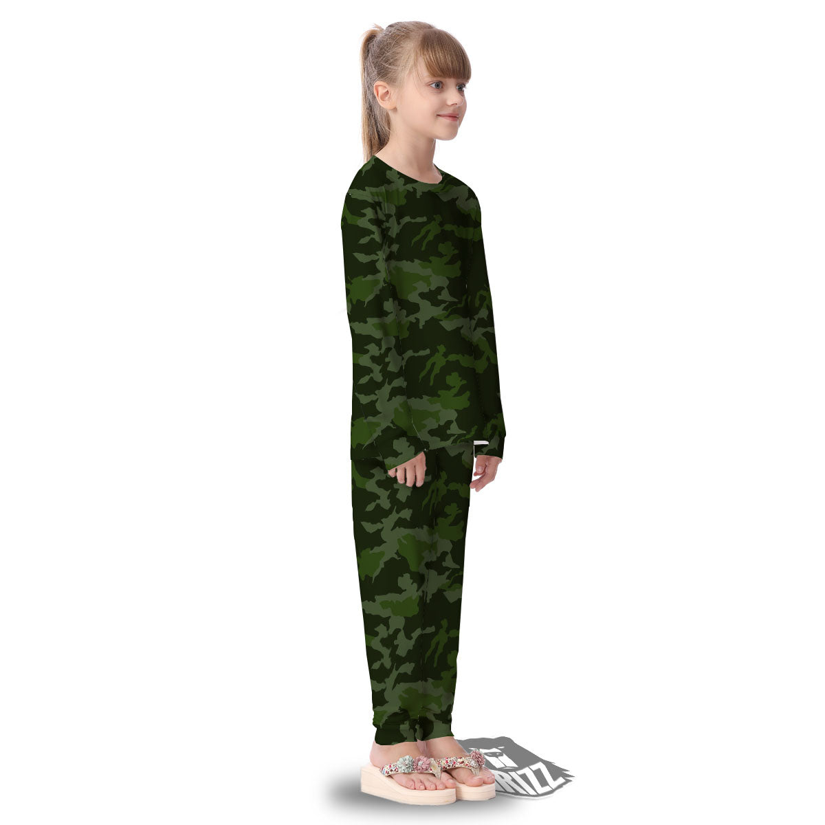 Camouflage Green And Black Print Kid's Pajamas-grizzshop