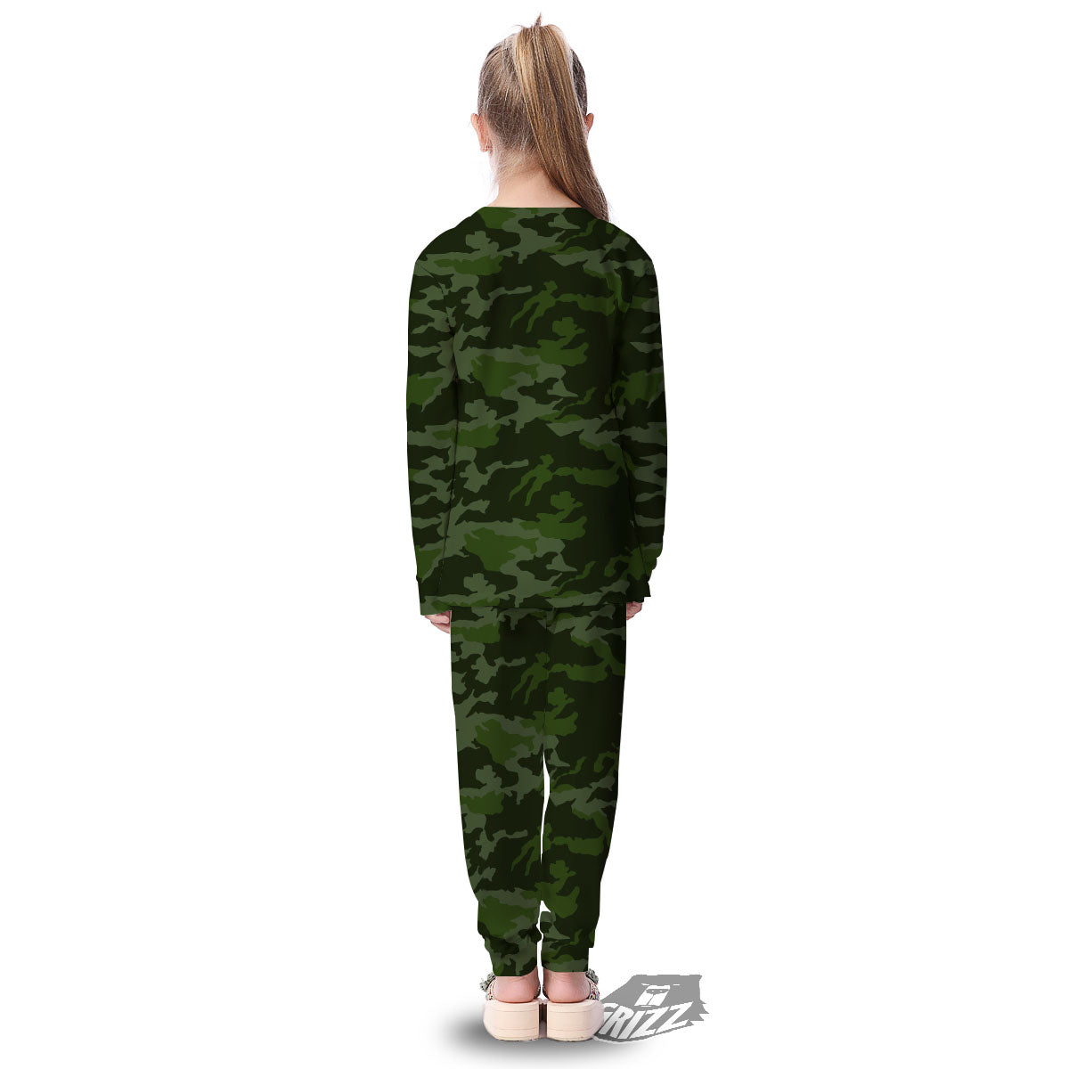 Camouflage Green And Black Print Kid's Pajamas-grizzshop