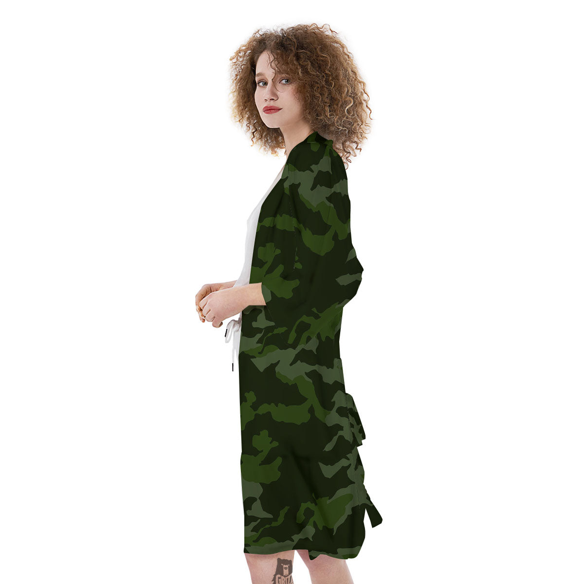 Camouflage Green And Black Print Kimono-grizzshop