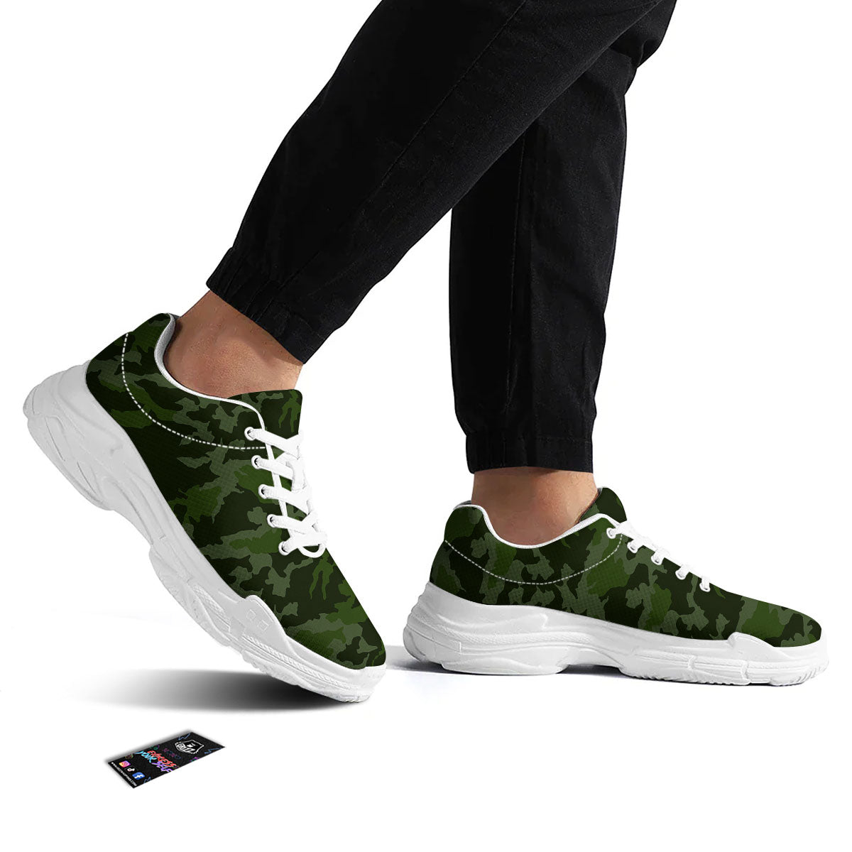 Camouflage Green And Black Print White Chunky Shoes-grizzshop