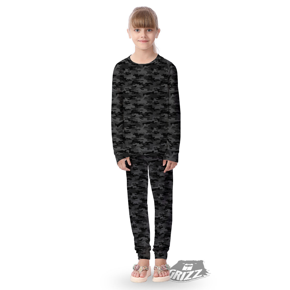 Camouflage Grey And Black Print Kid's Pajamas-grizzshop