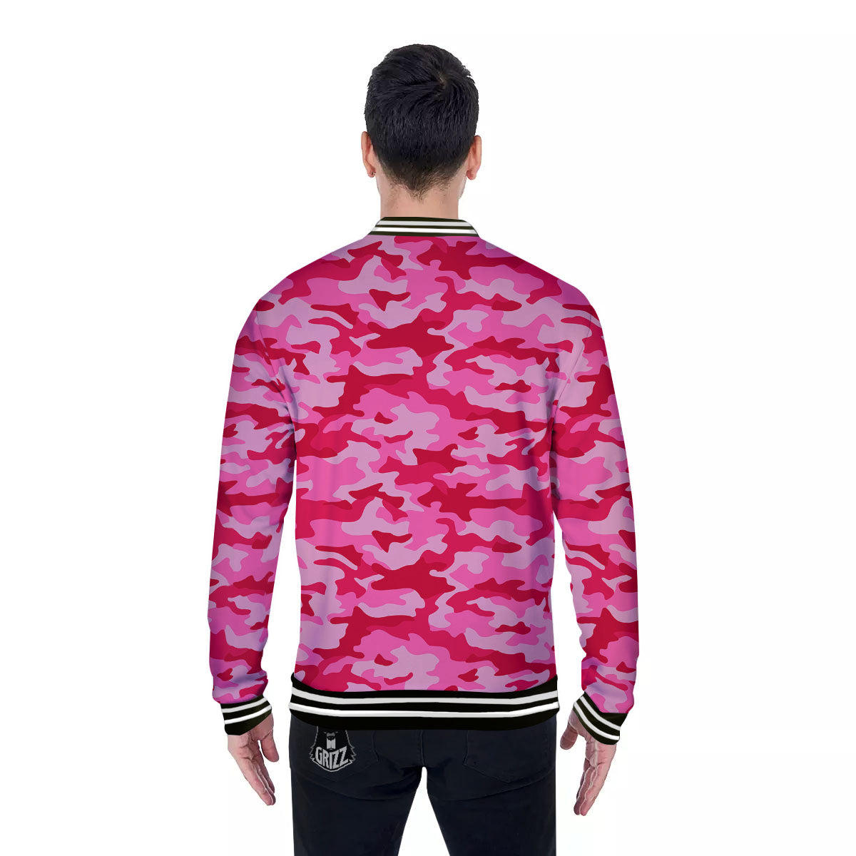 Camouflage Hot Pink Print Baseball Jacket-grizzshop