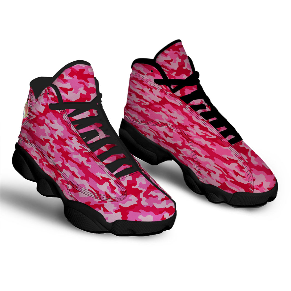 Camouflage Hot Pink Print Black Basketball Shoes-grizzshop