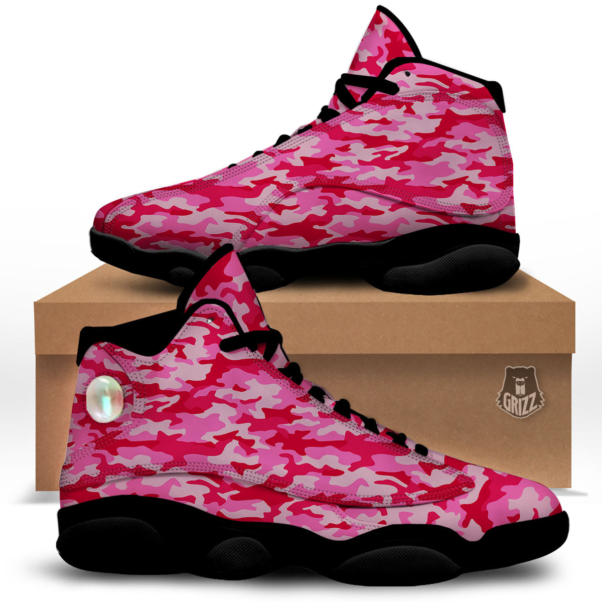 Camouflage Hot Pink Print Black Basketball Shoes-grizzshop
