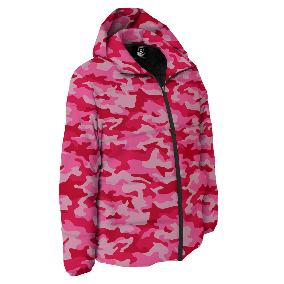 Camouflage Hot Pink Print Down Jacket-grizzshop