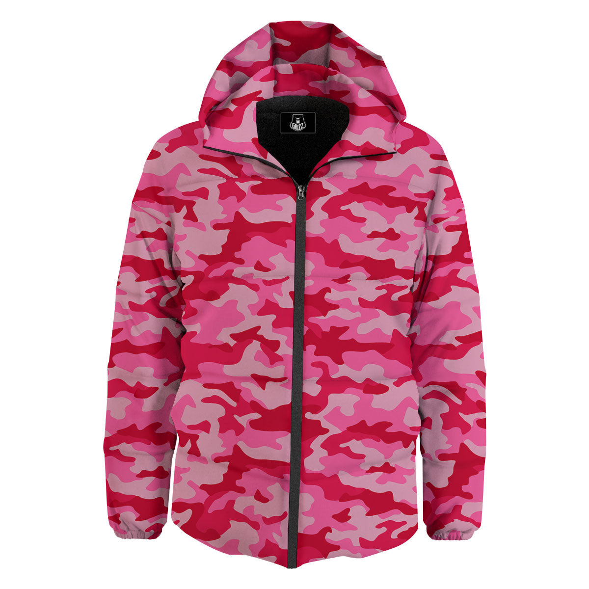 Camouflage Hot Pink Print Down Jacket-grizzshop