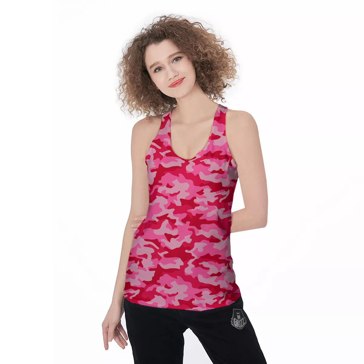 Camouflage Hot Pink Print Women's Racerback Tank Top-grizzshop