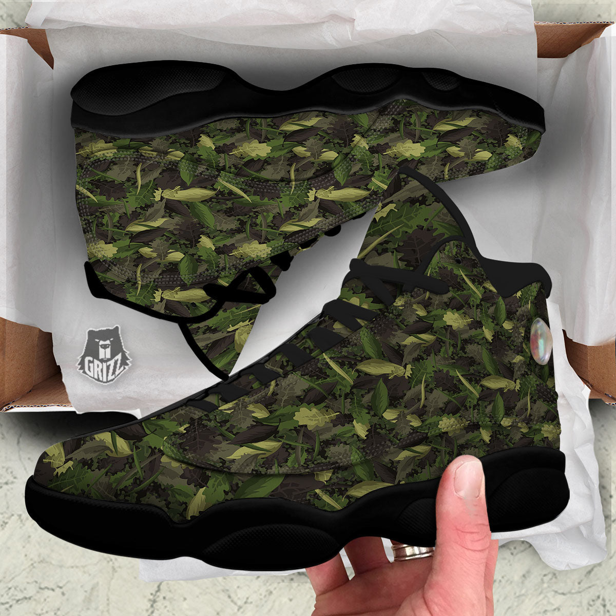 Camouflage Hunting Oak Tree Print Black Basketball Shoes-grizzshop