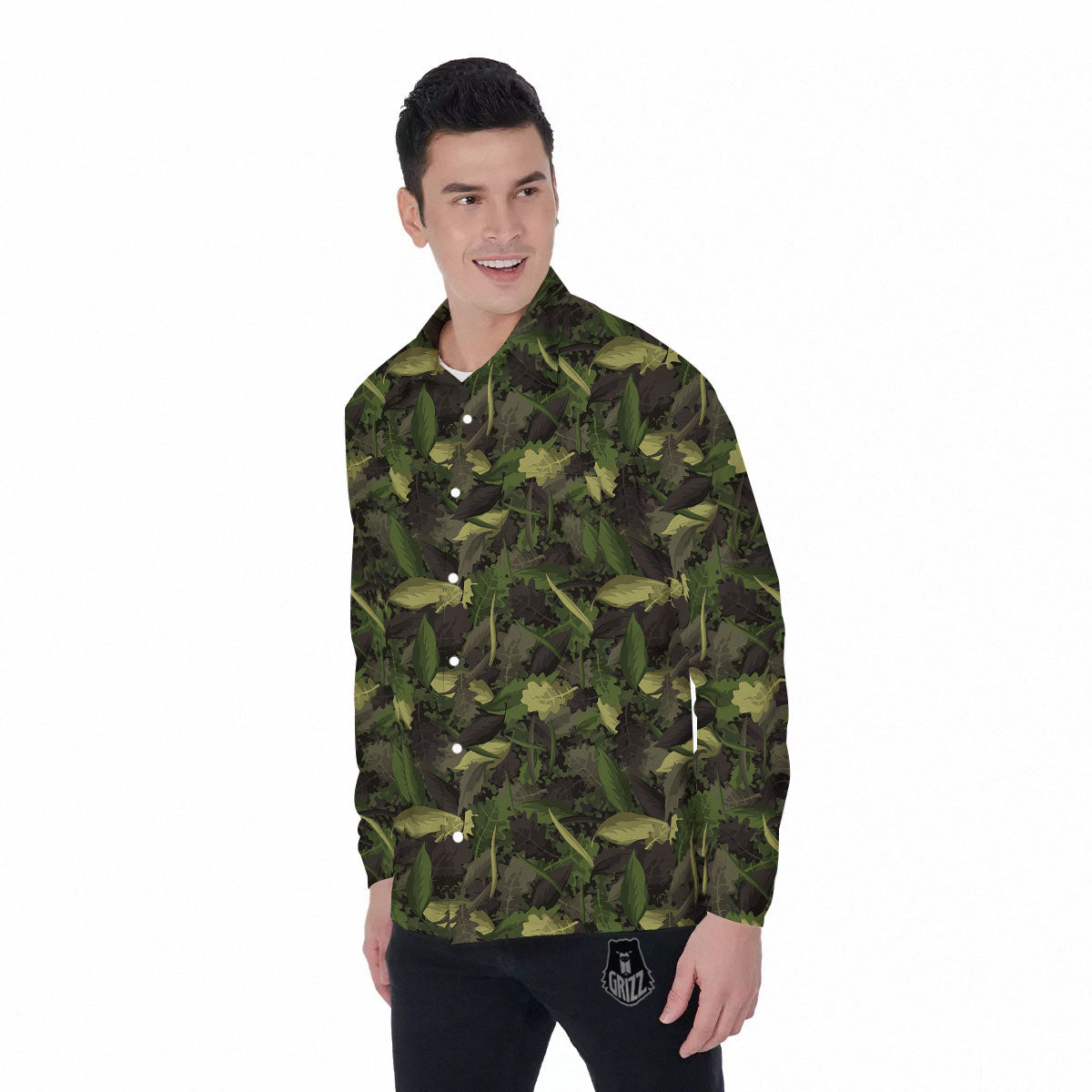 Camouflage Hunting Oak Tree Print Men's Long Sleeve Shirts-grizzshop