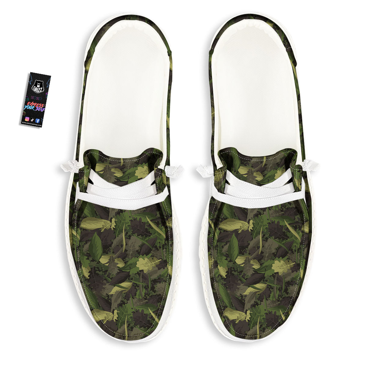 Camouflage Hunting Oak Tree Print White Loafers-grizzshop